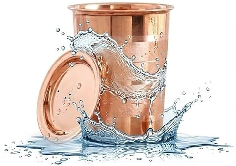 BRACOP® Karaffe & Trinkbecher aus reinem Kupfer 100% massives Kupfer-Trinkglas für Ayurveda Handgefertigter Kupferbecher Serviergefäß Wasserglas mit Deckel Moscow Mule-Becher Kupfer-Trinkset