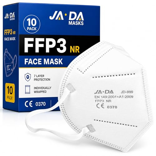 Spanner In The Works FFP3 Face Masks UK Certified EN149 Pack of 10 - Individually Wrapped Disposable Dust Mask For Fine Dust White Face Mask | 7 layer FFP3 Masks