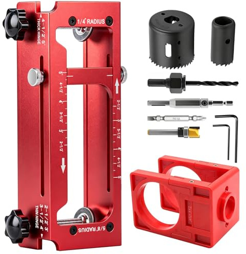 Door Hinge Jig & Lock Installation Kit, Aluminum Alloy Router Template Kit | Adjustable for 2.5–5 Hinges, Fits 1/4 & 5/8 Radius and Square Hinges, For Door Knob and Deadbolt Installation