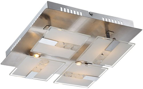 Deckenleuchte Glas Modern Wohnzimmerleuchte Decke Deckenlampe chrom, teilsatiniert, Metall, 4x LED 4,5W 382Lm warmweiß, LxBxH 30x30x9 cm