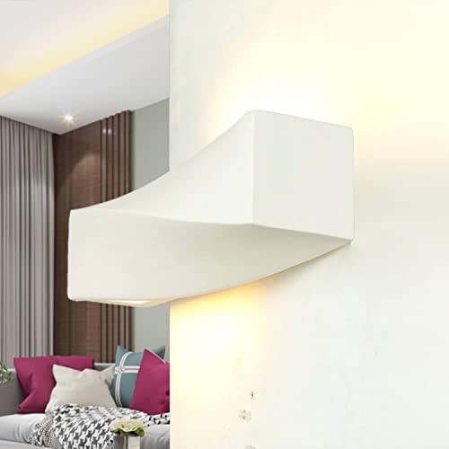 Wandlampe Gips Weiß Flur Schlafzimmer Wohnzimmer T:12 cm E27 Modern Zeitlos dekorative Wandleuchte Innen TAURUS