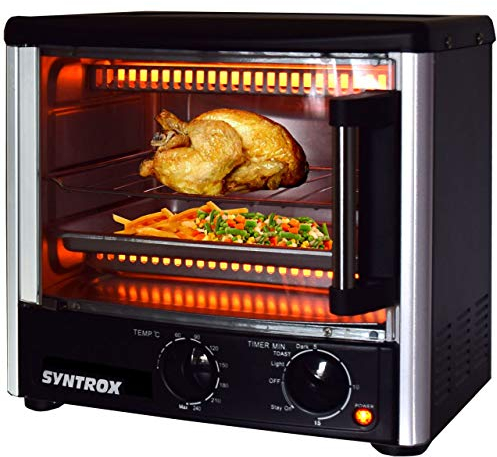 Syntrox Germany Countertop Oven, Back Chef BO-1500W-14L, 14 Liters, 1500 Watts, Glass, Knob Control, Dropdown Door, Includes Grill