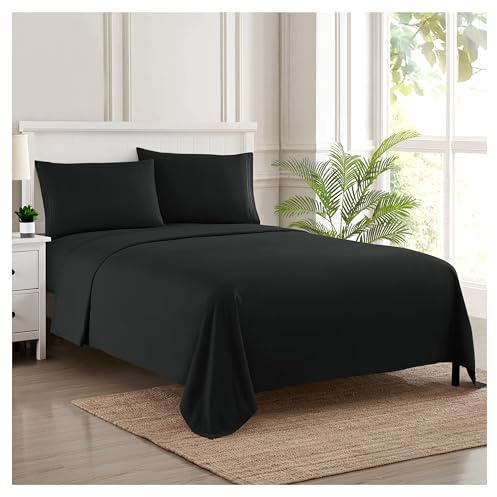 Sweet Home Collection Luxury Bedding Set with Flat, Fitted Sheet, 2 Pillow Cases, Microfiber, Black, Twin