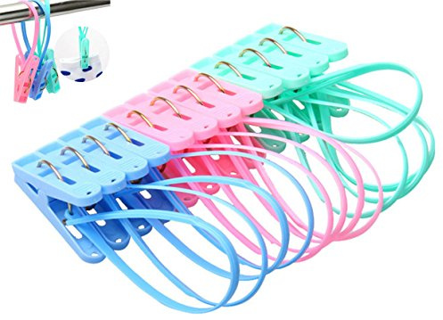 yueton Pack of 12 Clothes Peg Clip Pins Rope Hanging Clothesline Windproof Hanger (Multicolor)