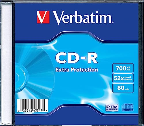 Verbatim CD-R Extra Protection, CD-Rohling mit 700 MB Datenspeicher, ideal für Foto- und Video-Aufnahmen, kompatibel mit jedem konventionellen CD-Laufwerk, einzelnes Slim Jewel Case