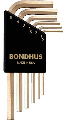 Bondhus 38246 Juego de 6 llaves en L hexagonales chapadas GoldGuard de 1,5 a 5 mm, cortas