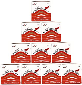 Nasara Original Kinesiologie Physio Tape für Sport und Medizin, Rollengröße 5cm x 5m, 10 Rollen, Rot