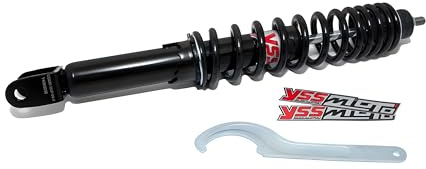 StoàŸdämpfer hinten YSS Mono 365mm, Feder schwarz, einstellbar, für Hexagon 125 150 180 2-Takt | Typ Öldruck mit double-action Dämpfersystem, Federvorspannung einstellbar, oben M10-Zapfen, unten Gabel 36 mm, Feder schwarz