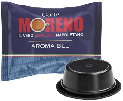 CAFFE’ MORENO – Box 300 Capsule Moreno Mio, Compatibili con Macchine da Caffè Lavazza* A Modo Mio*, Miscela Espresso Blue Arome, Caffè Deciso dai Toni Delicati, Cremoso e Corposo, 7g per Capsula