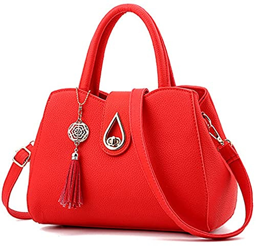 Pahajim PU Leather Purse for Women Ladies Top Handle Handbags Designer Work Cute Satchel Tote Bags (Red)