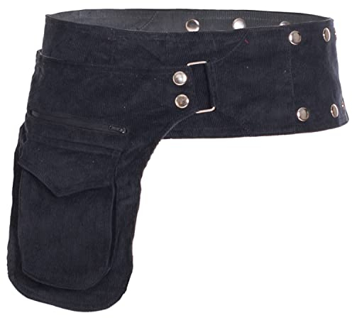 Vishes - Gürteltasche mit Druckknöpfen zum Wenden aus Cord für Damen und Herren schwarz
