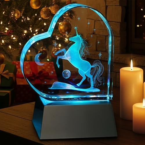 Kaltner Präsente Stimmungslicht - Das perfekte Geschenk für Mädchen: LED Kerze/Kristall Glasblock in Herz Form/Einhorn Nachtlicht/Unicorn Lampe Kinderzimmer/Nachtlampe