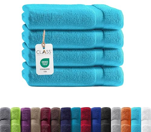 Class Home Collection Frottee Handtücher 50x100 cm – 4er Set Handtuch – Besonders weiche & saugfähige Handtücher aus 100% Baumwolle mit Aufhänger – Türkis
