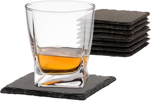 BigDean Schiefer Untersetzer Set 8 Stück 10x10 cm Glasuntersetzer | Tisch-Untersetzer Servierplatten - 4 Gummifüße zum Schutz - Raclette Pfännchen Halter quadratisch