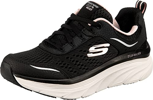 Skechers D'Lux Walker - Infinite Motion dam Sneaker, Svart svart läder nät rosa trim Bkpk, 39.5 EU