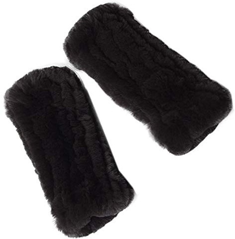 Women Real Rabbit Fur Gloves Mittens Winter Knit Warm Fingerless Hand Warmer