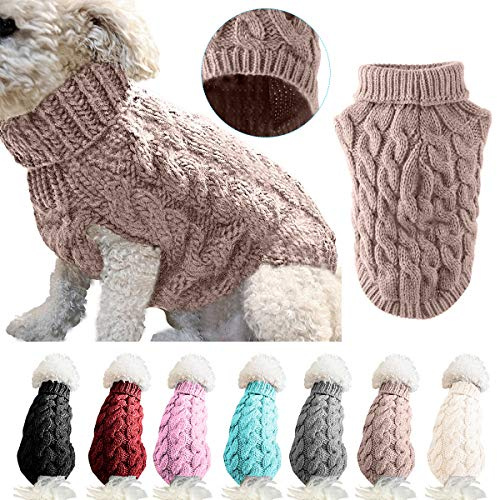 Hunde-Rollkragen-Strickpullover, Mantel, Winterwärmer, dicker Pullover, für kleine, mittelgroße und große Hunde, Welpen, Katzen, Größe S, Khaki