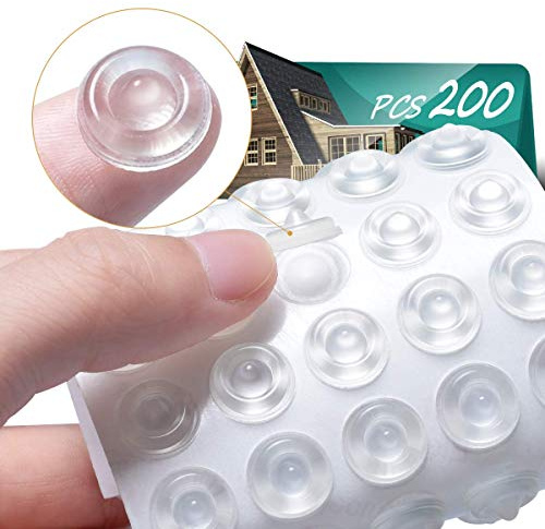 Cabinet Door Bumpers Pack of 200 Self Adhesive Bumpers Pads, Sound Dampening Circular Dots Cupboard Bumpers Clear, Soft Rubber for Drawers, Table Tops, Laptop
