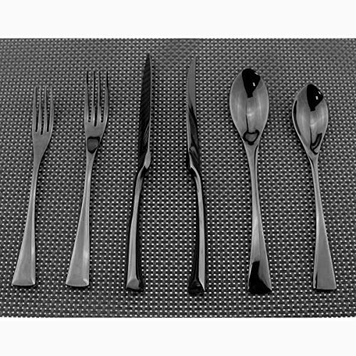 Uniturcky Tafelbesteck aus 18/10 Edelstahl, hochglanzpoliert, schwarz, Besteck-Set – Besteck-Set aus Steakmesser, Abendessen, Gabel, Messer, Löffel, Salatgabel und Dessertlöffel, 6-teiliges Set für 1