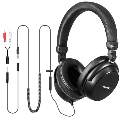 SIMOLIO TV Kopfhörer mit Langem Kabel für Fernseher, 15ft Spule Kabel Plus 6.6ft Verlängerungskabel, Supports RCA and 3.5mm AUX Output, Over-Ear Kopfhörer mit Lautstärkeregelung & Mic SM-906