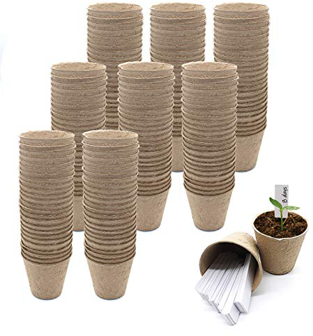 QPEY Macetas de turba para iniciación de semillas, 200 paquetes de 3 pulgadas, etiquetas biodegradables para plantas, para plántulas, uso en interiores y exteriores, color marrón