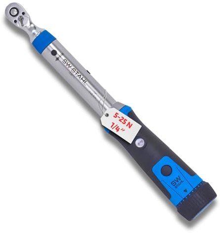 SW-Stahl 03871L Profi Drehmomentschlüssel 1/4 Zoll 5-25 Nm Knarre | Ideal für Fahrrad, Motorrad & PKW - 48 Zähne Ratsche aus Chrom-Vanadium Stahl - Präzise ± 4% Genauigkeit für Profis