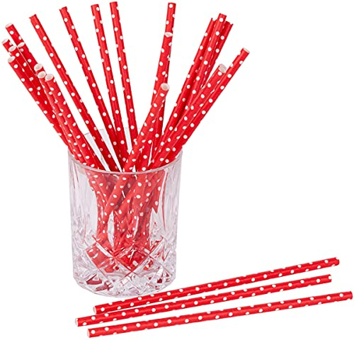 Papierstrohhalme Dots 25 St. 100% Papier Einweg L:19,7cm biologisch abbaubare Trinkhalme, Farbe:rot