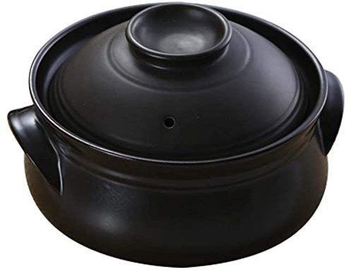 Casseruola Rotonda In Ceramica, Casseruola A Doppio Manico, Zuppa Di Terrina In Ceramica Con Fuoco Aperto, Pentola Di Terracotta Nera Resistente Al Calore-Black||22.5x22.5x10cm