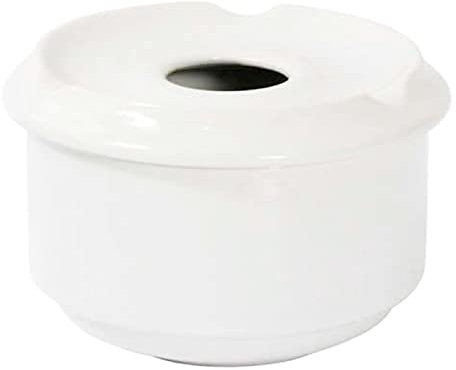 Acan Tradineur - Cenicero Redondo Blanco de cerámica 11 x 6 cm, Cuenco, Recipiente con Tapa removible y Muescas para cigarros, Uso Interior y Exterior, hostelería, hogar