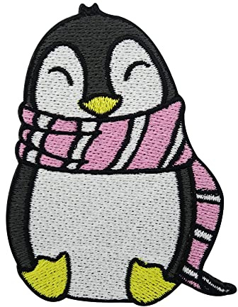 Finally Home Süßer Pinguin mit Schal Patch zum Aufbügeln | Tiere Patches zum Aufnähen, Tier Bügelbild, Pinguine Aufnäher