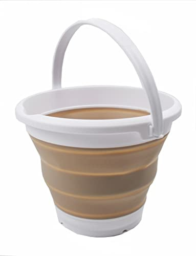 SAMMART 5.5L zusammenklappbarer Plastikeimer - Faltbare runde Wanne - Tragbarer Wassereimer zum Angeln - Platzsparender Outdoor-Wassertopf (Weiß/Latte, 1)