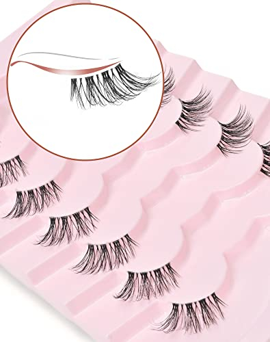 Onlyall Halbe Wimpern Natürlicher Look 3/4 Falsche Wimper Half Lashes Klare Bandwimpern Zarte 3D Eyelashes Cateye Clear Band Nerzimitat Fake Lash Pack Like Extensions Cluster 7 Paare C03