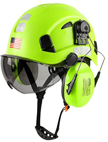 Safety Helmet Hard Hat with Visor and Ear Protection Adjustable Lightweight Vented ABS Work Helmet for Men and Women 6-Point Suspension ANSI Z89.1 Approved Ideal for Industrial & Construction