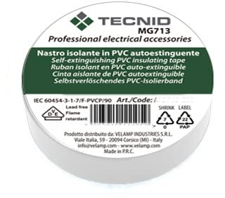 TECNID Nastro Isolante in PVC - 25mm x 25mt - Spessore 0,13mm – Impermeabile e resistente al calore – Colore bianco