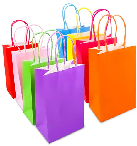 Fousenuk 40 stycken presentpåsar barnfödelsedag, godis papperspåsar med handtag, färgglada kraftpapper födelsedagspåsar för förpackning dessert och present, för födelsedag, bröllop, fest, fester