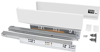 Qliving Juego de 2 elementos laterales blancos y guías de cajón con guías de ruedas, longitud 500 mm, altura 83 mm, rieles extraíbles, cajón con extensión completa, cierre suave, hasta 40 kg, acero