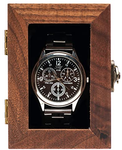 COSISO Single Walnut Wooden Watch Box Vintage Jewelry Storage Travel Case Organizer for Men and Women,Wristwatch Display Box Holder with Acrylic Lid
