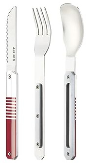 Akinod Gourmet Elegant Straight Bestick Med Magnetisk Insats (kniv, gaffel och sked) - magnetiskt rakt bestick 12H34 mod. MIRROR Mariniere Rouge