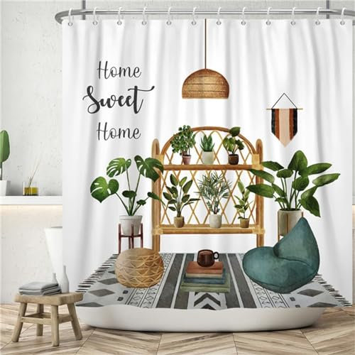 Duschvorhang 90x180cm Landhausstil _ Duschrollo für Badewanne Vorhang Outdoor Duschvorhänge Anti Schimmel Wasserdicht Duschtrennwand Moderne Badezimmer Gardinen Dusche mit 12 Duschvorhangringe Z205