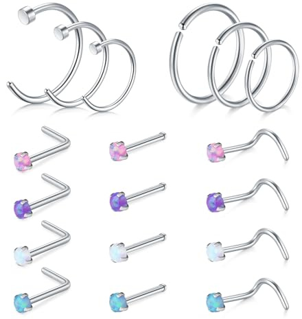 AVYRING Anello da naso in acciaio inox ipoallergenico a forma di L, con zirconia cubica trasparente, 22 G, 20 G, 18 G, 20G (0.8mm), Acciaio inossidabile