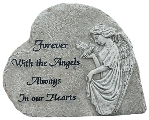 Yardwe Statue Commémorative en Résine de Cœur, Ange pour Jardin Extérieur et Cimetière, Résistante aux Intempéries, Dédiée au Souvenir