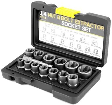 QWORK® 15 pièces jeu d'extracteurs de vis pour vis et boulons endommagés avec 13 extracteurs de vis de différentes tailles