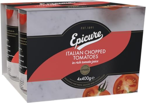 Epicure Tinned Italian Chopped Tomatoes, Rich Tomato Juice for Delicious Pasta Sauces, Casseroles, 4 x 400 g (Pack of 1)