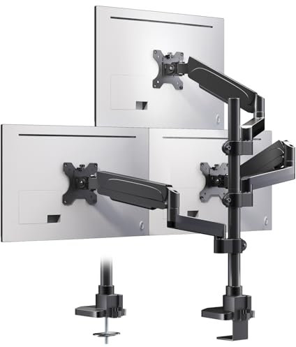 PUTORSEN Monitor Halterung 3 Monitore für 17-32 Zoll Bildschirm, Monitorhalterung 3 Monitore Höhenverstellbar mit 9 kg Pro Arm, 67 cm Stange Bildschirmhalterung Schwenkbar Neigbar, VESA 75/100 mm
