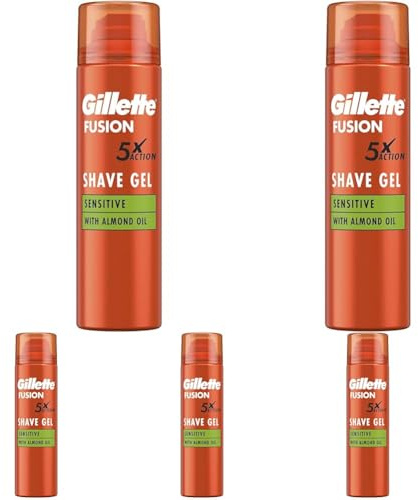 Gillette Fusion Bartpflege Rasiergel Männer (200 ml), mit Mandelöl, für empfindliche Haut, mit 5-Fach-Wirkung: Reinigt, spendet Feuchtigkeit, schützt, erfrischt und beruhigt, Geschenk für Männer