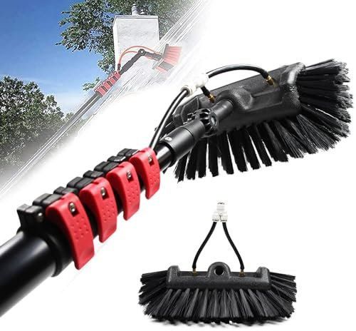 Wash Spazzolone Kit Spazzola Vetri,Spazzola Telescopica Alimentata ad Acqua per Pulizia di Pannelli Fotovoltaici e Solari Kit di Pulizia Il palo Spazzola Lavaggio,30FT/9M