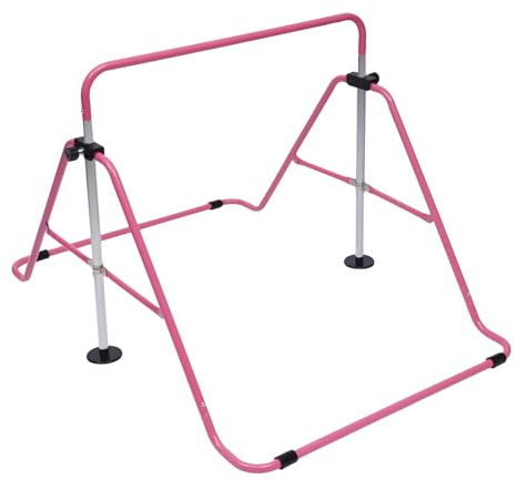 Barre de gymnastique pour enfants - Barre d'inclinaison horizontale pliable - Hauteur réglable - Équipement d'entraînement pour l'extérieur - Pour l'intérieur et l'extérieur - Rose