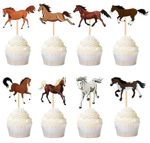 Décoration Gâteau Cheval, 16 PCS Topper à Cupcake pour Fête de Course de Chevaux, Anniversaire, Fournitures de Fête Équestre