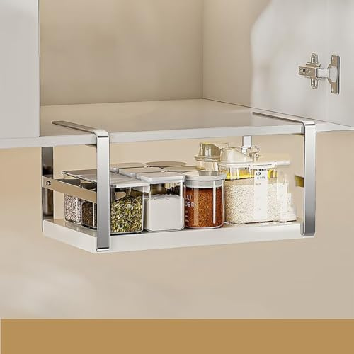 Hovoto Hängekorb Regal, Unterregal Aufbewahrungskorb, Schrankkörbe, Unterregal Hängekorb Metall, Einhängekorb für Küche, Büro, Speisekammer, Bad, Schrank, Edelstahlfarbe