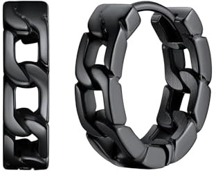 ChainsHouse Herren Ohrringe Schwarz Creolen Edelstahl Ohrstecker für Männer Chain Hoop Kreolen Huggies Ohrringe Damen Rock Ear Studs Punk Earrings Men Ohrschmuck Modeschmuck für Vater